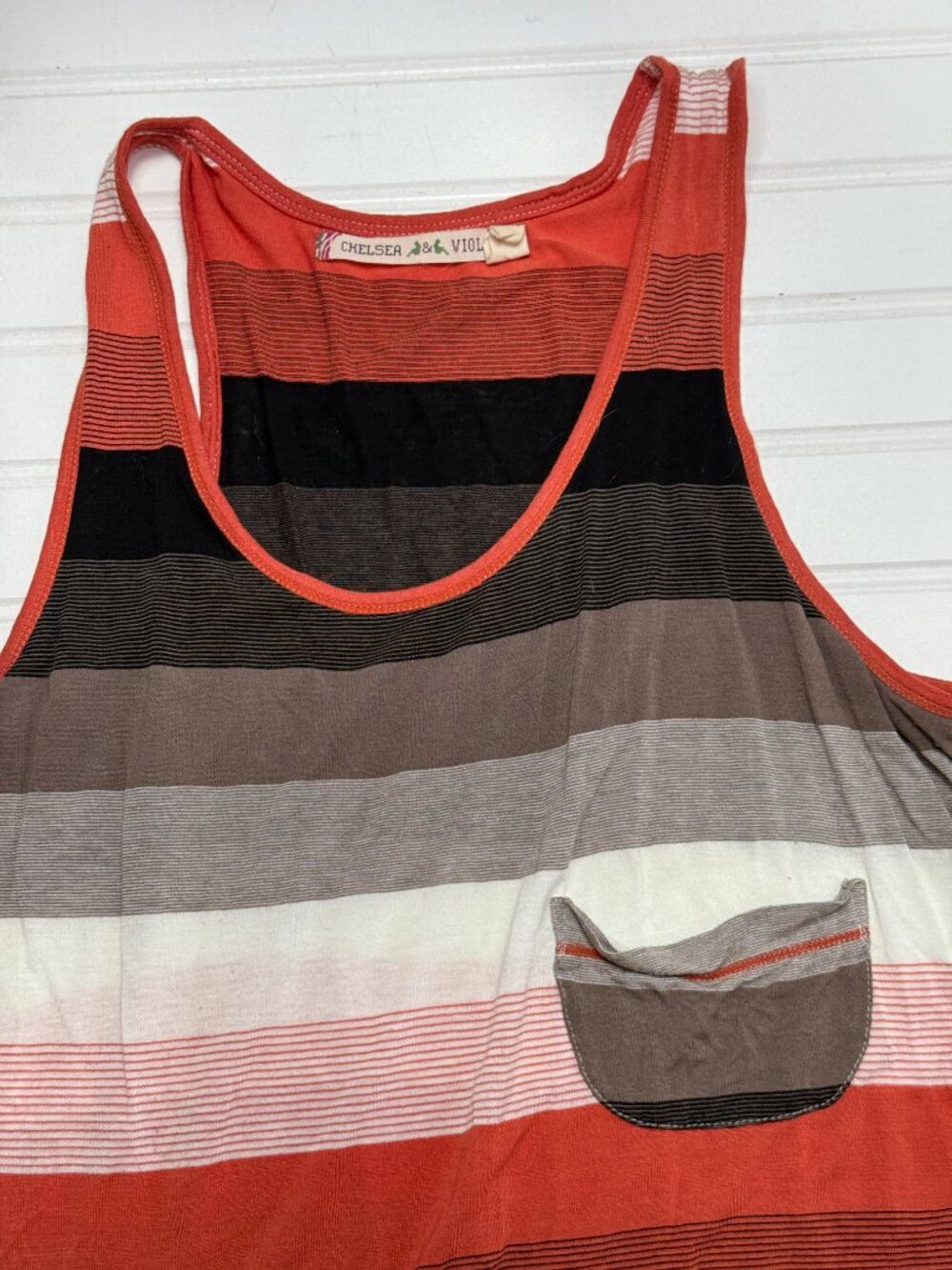 Chelsea & Violet Striped Tank Top Pocket Casual Boho Size L - Picture 2 of 5